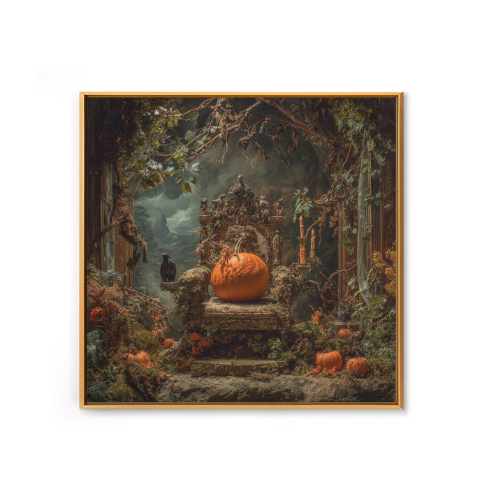 The Jack-O'-Lantern Throne, Ornate Symbolist Art, Square Wall Art, Dark Halloween Decor, Canvas Print, Halloween Wall Art