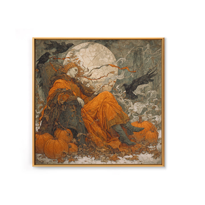 The Jack-O'-Lantern Throne, Symbolist Death Art, Square Wall Art, Dark Fantasy Wall Art, Framed Canvas Print, Halloween Wall Art
