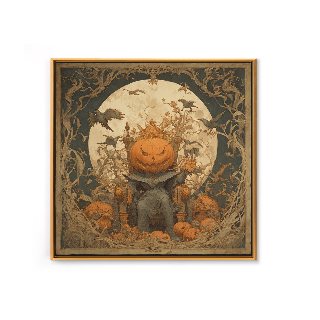 The Jack-O'-Lantern Throne, Symbolist Etching Art, Square Wall Art, Gothic Horror Wall Art, Framed Canvas Print, Halloween Wall Art