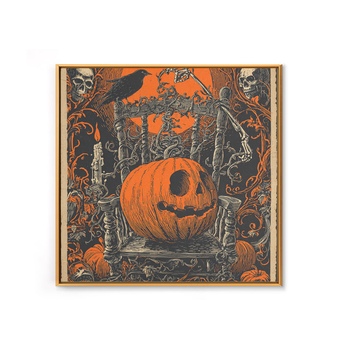 The Jack-O'-Lantern Throne, Macabre Folk Print Art, Square Wall Art, Dark Fantasy Wall Art, Canvas Print, Halloween Wall Art