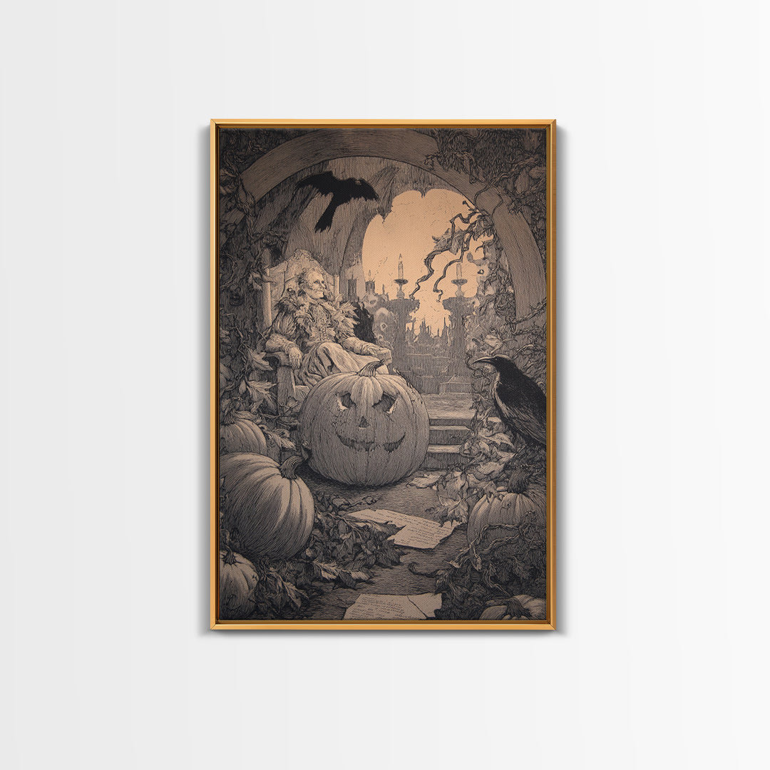 The Jack-O'-Lantern Throne, Victorian Macabre Art, Vertical Wall Art, Gothic Horror Wall Art, Framed Canvas Print, Halloween Wall Art