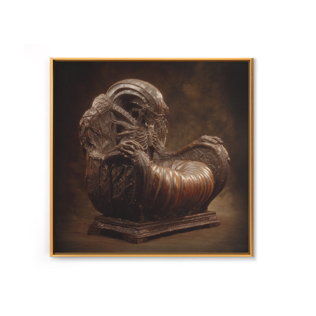 The Jack-O'-Lantern Throne, Biomechanical Horror Art, Square Wall Art, Macabre Wall Art, Framed Canvas Print, Halloween Wall Art