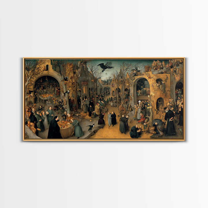 The Haunted Portrait, Northern Renaissance Horror, Wide Panoramic Art, Dark Fantasy Wall Art, Framed Canvas Print, Halloween Decor