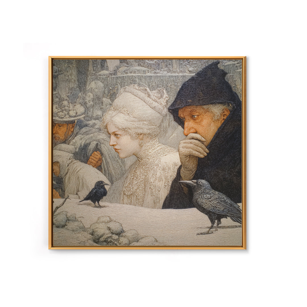 The Haunted Portrait, Symbolist Death Art, Square Wall Art, Gothic Horror Wall Art, Framed Canvas Print, Halloween Wall Art