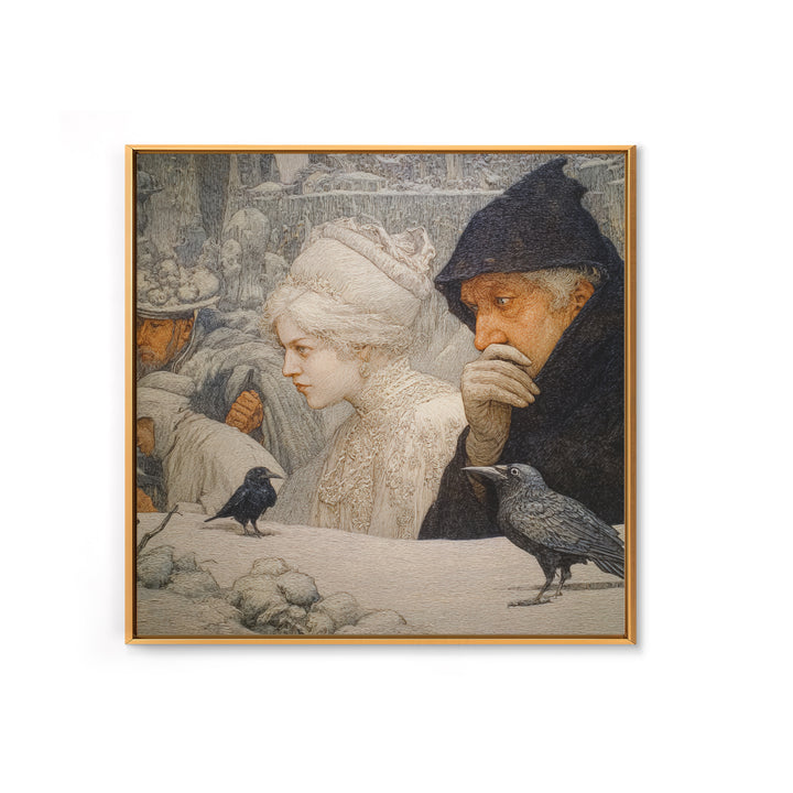 The Haunted Portrait, Symbolist Death Art, Square Wall Art, Gothic Horror Wall Art, Framed Canvas Print, Halloween Wall Art