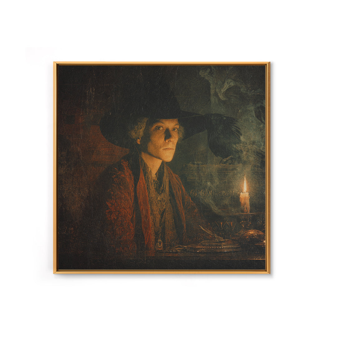 The Haunted Portrait, Symbolist Etching Art, Square Wall Art, Gothic Horror Wall Art, Canvas Print, Halloween Wall Art