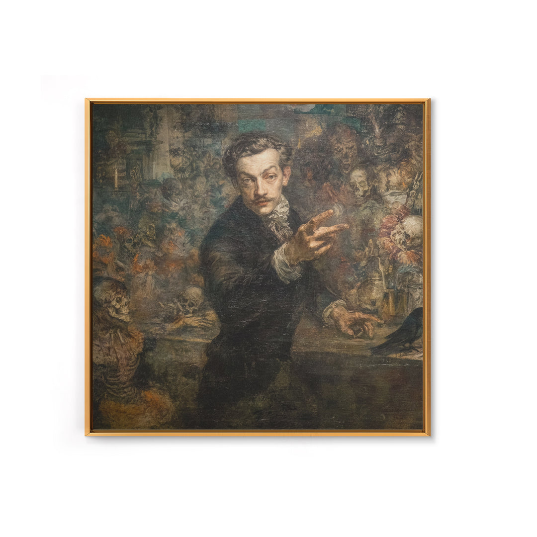 The Haunted Portrait, Grotesque Carnival Art, Square Wall Art, Dark Fantasy Wall Art, Framed Canvas Print, Halloween Wall Art