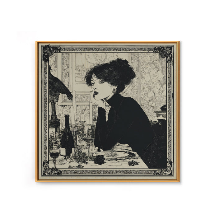 The Haunted Portrait, Decadent Line Art, Square Wall Art, Macabre Wall Art, Canvas Print, Halloween Wall Art, Statement Wall Art