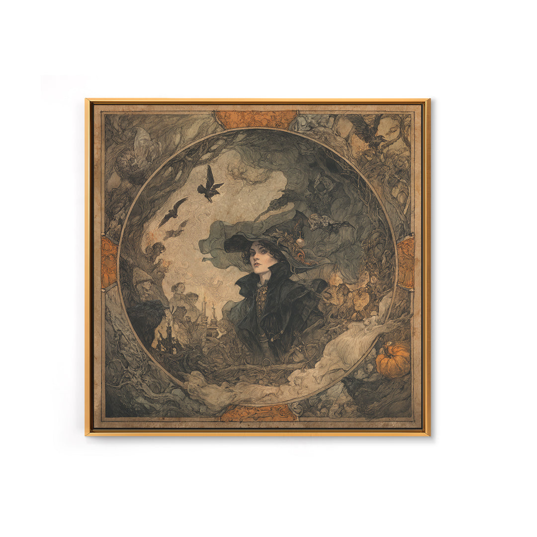 The Haunted Portrait, Gothic Storybook Art, Square Wall Art, Dark Fantasy Wall Art, Framed Canvas Print, Halloween Wall Art