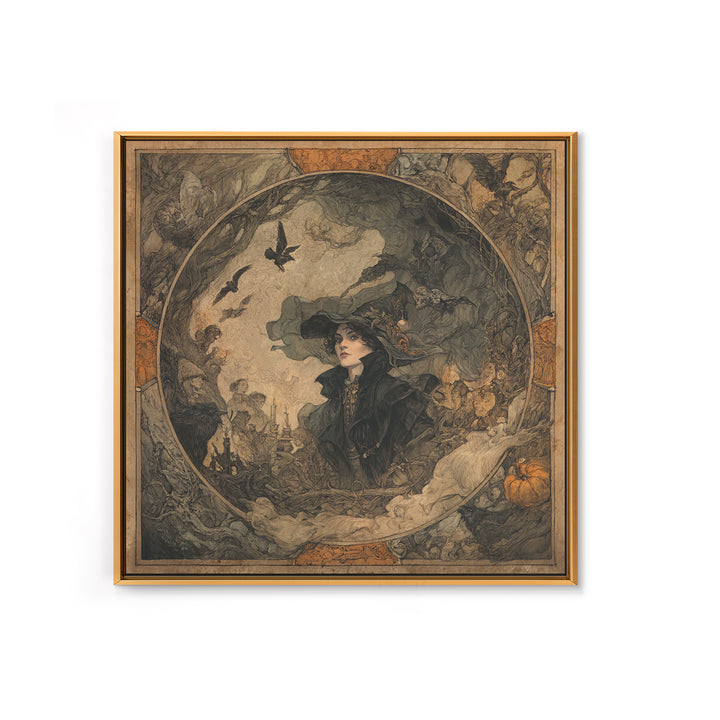 The Haunted Portrait, Gothic Storybook Art, Square Wall Art, Dark Fantasy Wall Art, Framed Canvas Print, Halloween Wall Art