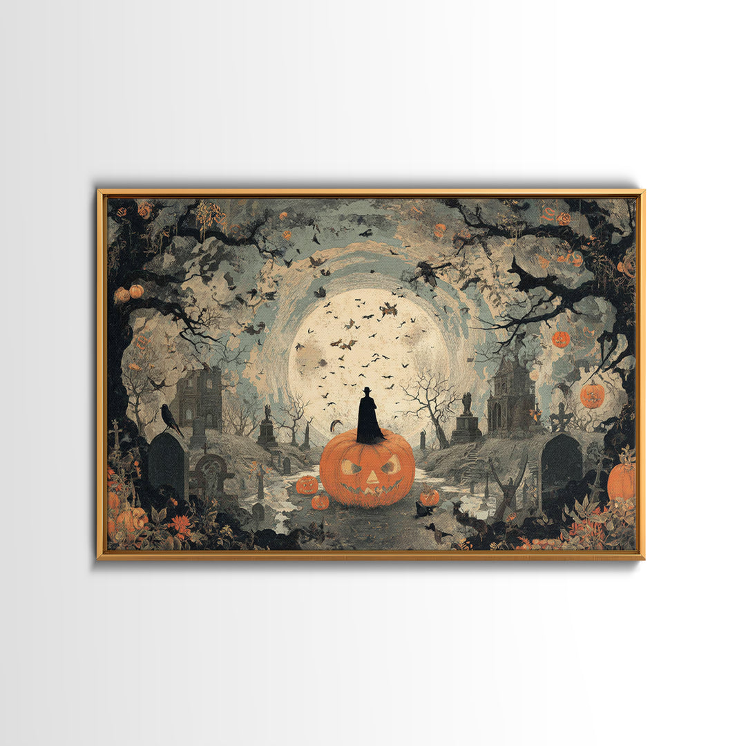 Vintage Orange-And-Black Halloween, Romantic Gothic Landscape, Landscape Wall Art, Dark Fantasy Wall Art, Canvas Print