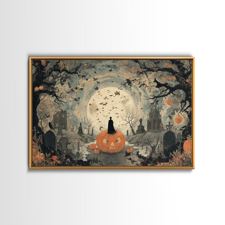 Vintage Orange-And-Black Halloween, Romantic Gothic Landscape, Landscape Wall Art, Dark Fantasy Wall Art, Canvas Print