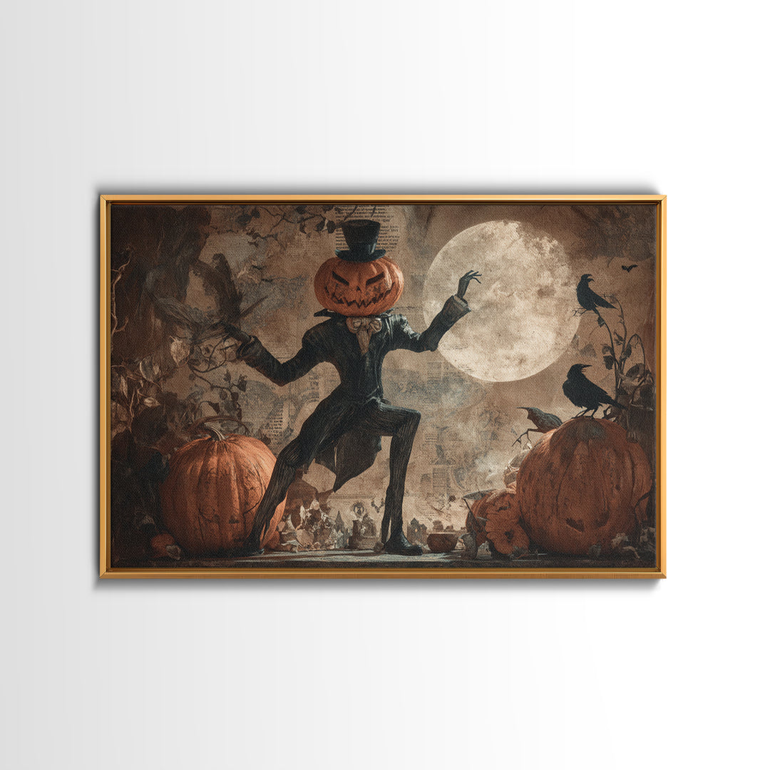 Vintage Orange-And-Black Halloween, Expressionist Nightmare Art, Landscape Wall Art, Dark Fantasy Wall Art, Framed Canvas Print