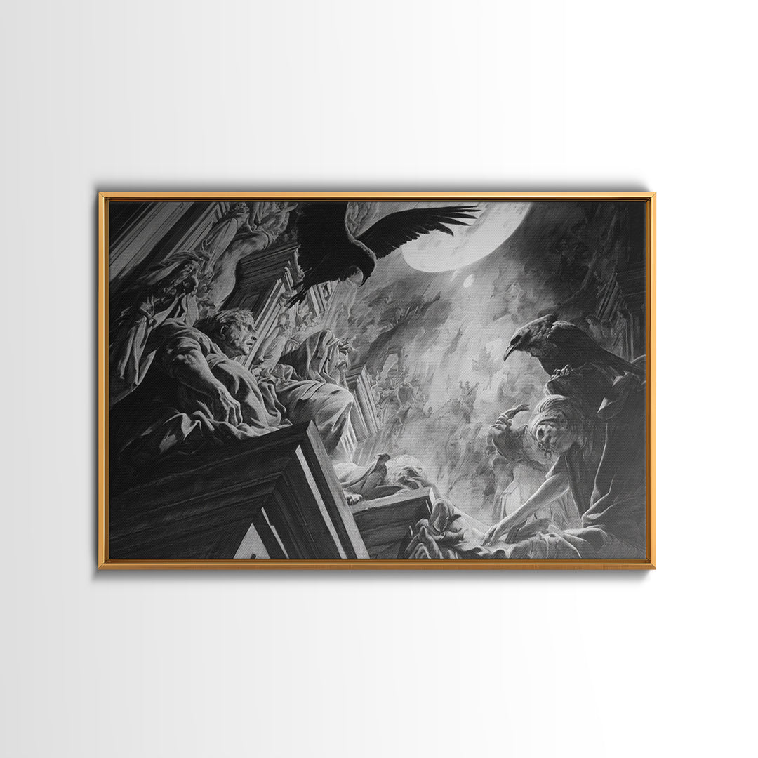 Monochrome Gothic Halloween, Dark Renaissance Art, Landscape Wall Art, Dark Halloween Decor, Framed Canvas Print