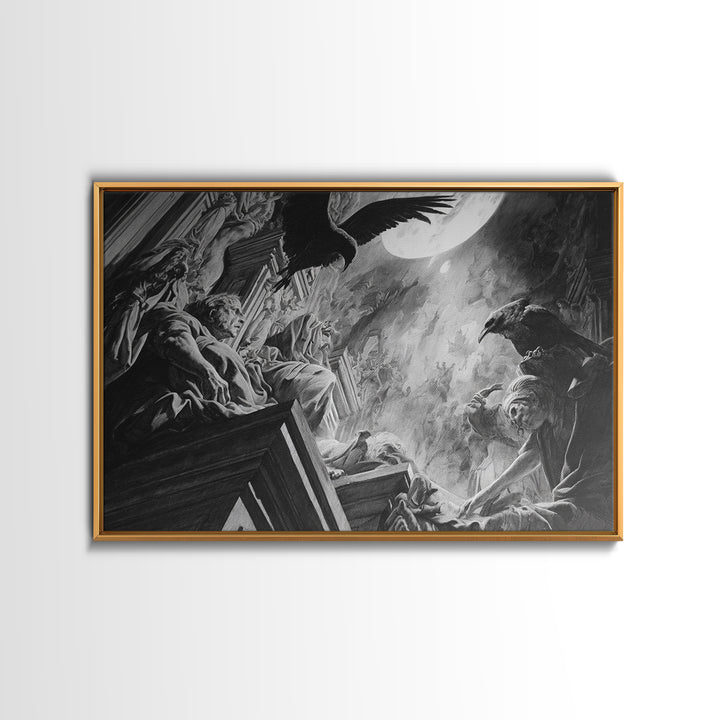 Monochrome Gothic Halloween, Dark Renaissance Art, Landscape Wall Art, Dark Halloween Decor, Framed Canvas Print
