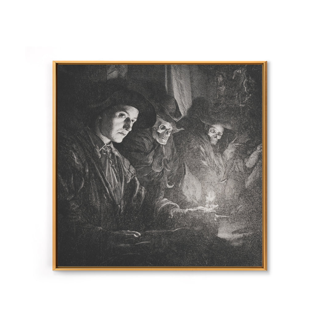 Monochrome Gothic Halloween, Danse Macabre Art, Square Wall Art, Gothic Horror Wall Art, Canvas Print