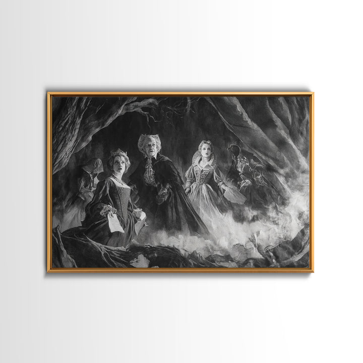 Monochrome Gothic Halloween, Baroque Witchcraft Art, Landscape Wall Art, Macabre Wall Art, Canvas Print, Halloween Wall Art