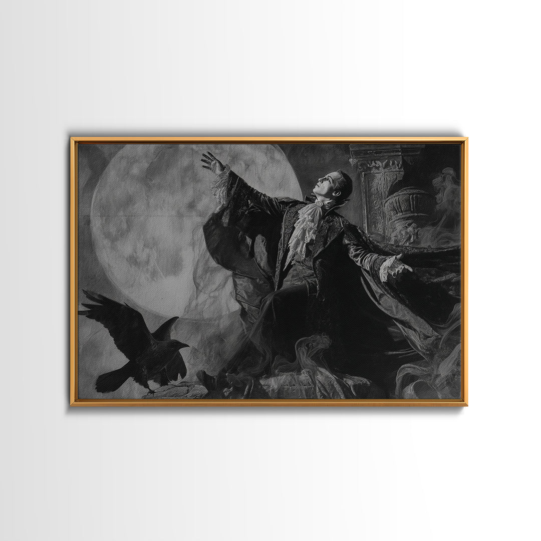 Monochrome Gothic Halloween, Gothic Nightmare Art, Landscape Wall Art, Macabre Wall Art, Framed Canvas Print, Halloween Wall Art