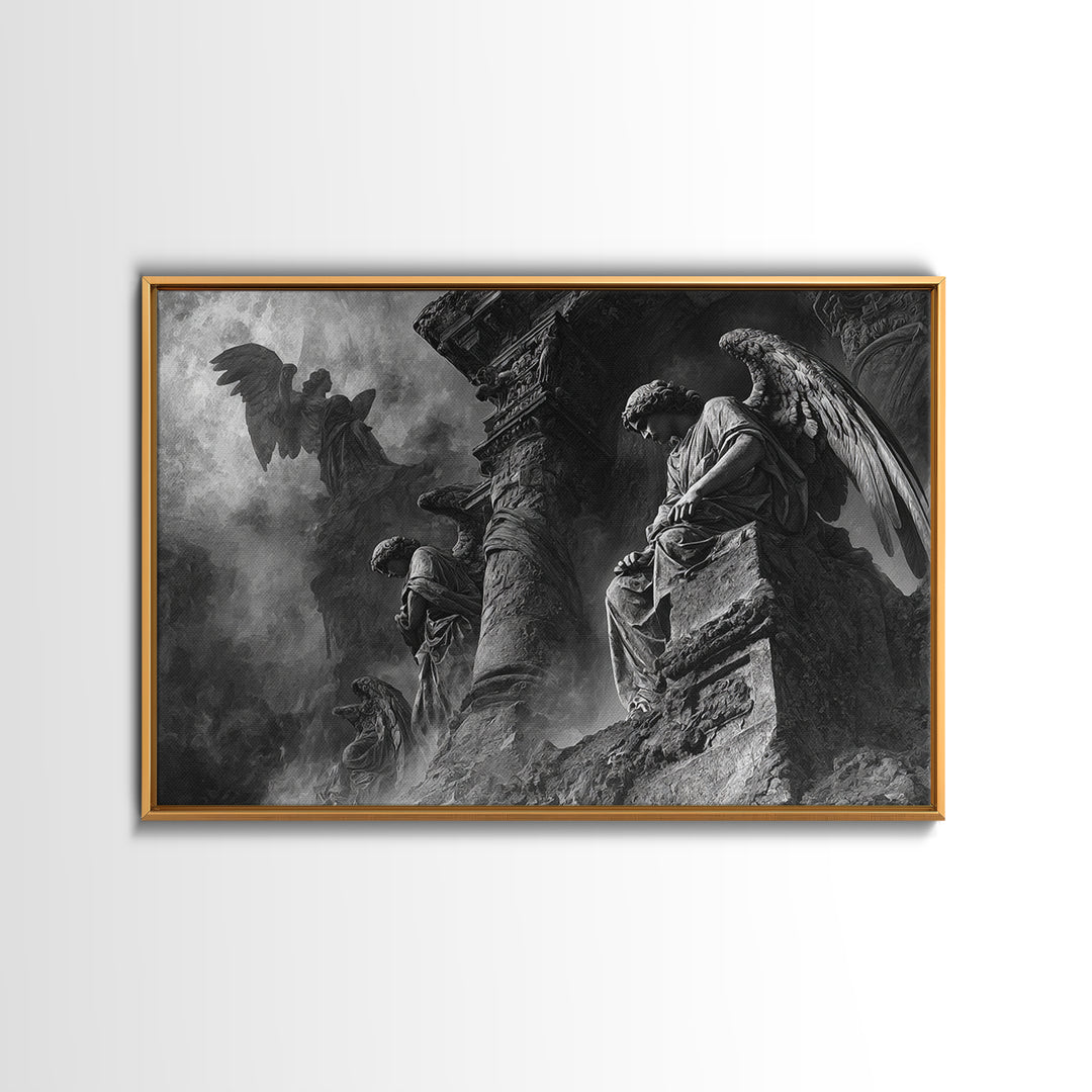 Monochrome Gothic Halloween, Visionary Gothic Art, Landscape Wall Art, Gothic Horror Wall Art, Framed Canvas Print, Halloween Wall Art