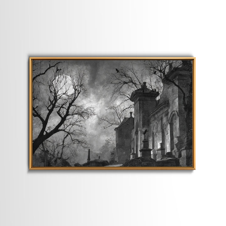 Monochrome Gothic Halloween, Romantic Gothic Landscape, Landscape Wall Art, Dark Fantasy Wall Art, Framed Canvas Print