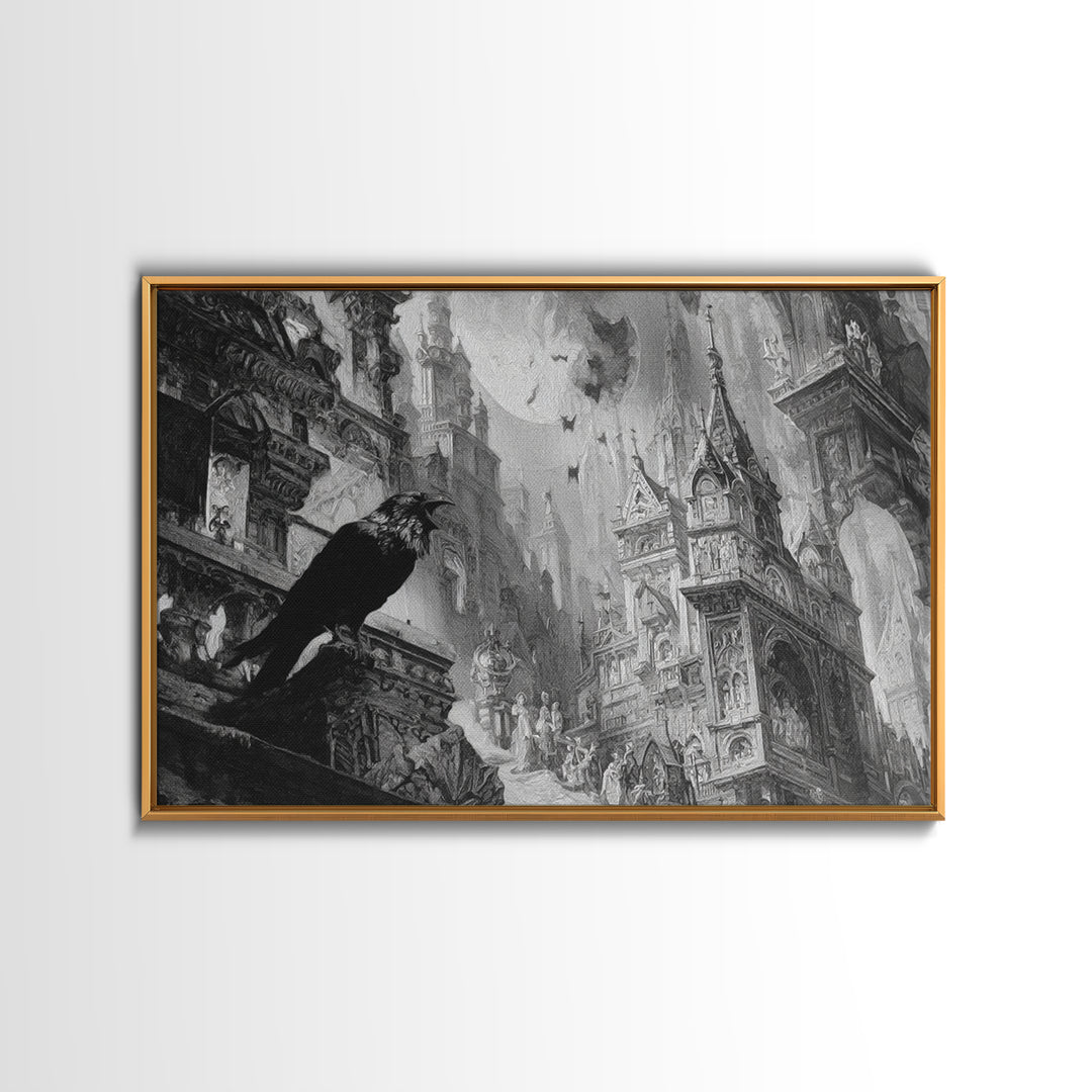 Monochrome Gothic Halloween, Ornate Symbolist Art, Landscape Wall Art, Dark Fantasy Wall Art, Canvas Print, Halloween Wall Art