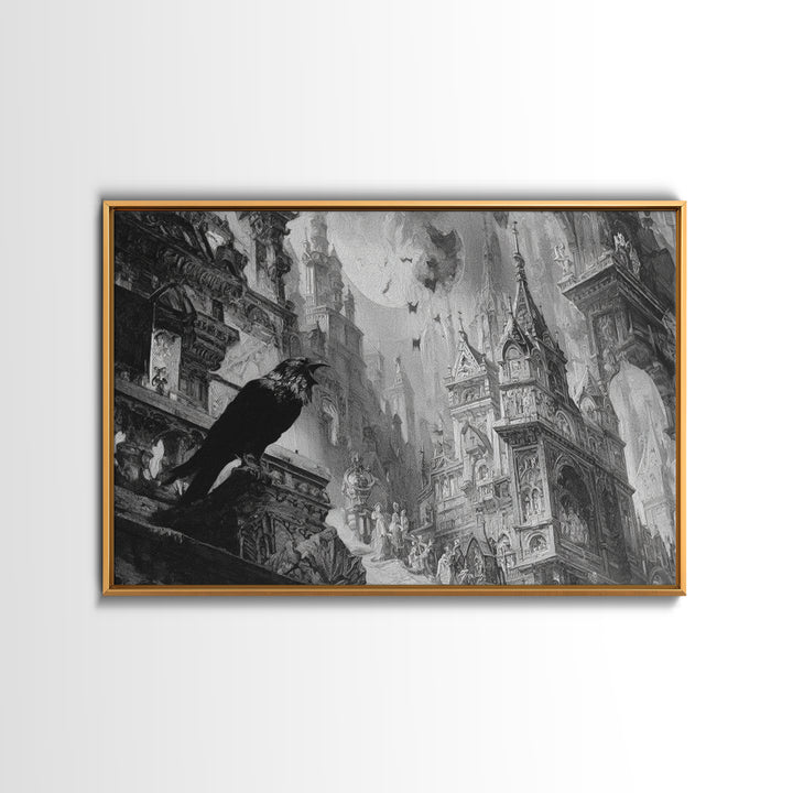 Monochrome Gothic Halloween, Ornate Symbolist Art, Landscape Wall Art, Dark Fantasy Wall Art, Canvas Print, Halloween Wall Art