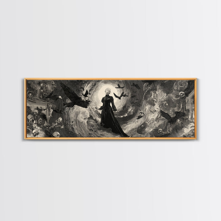 Monochrome Gothic Halloween, Decadent Gothic Art, Extra Wide Wall Art, Gothic Horror Wall Art, Framed Canvas Print, Gothic Home Decor