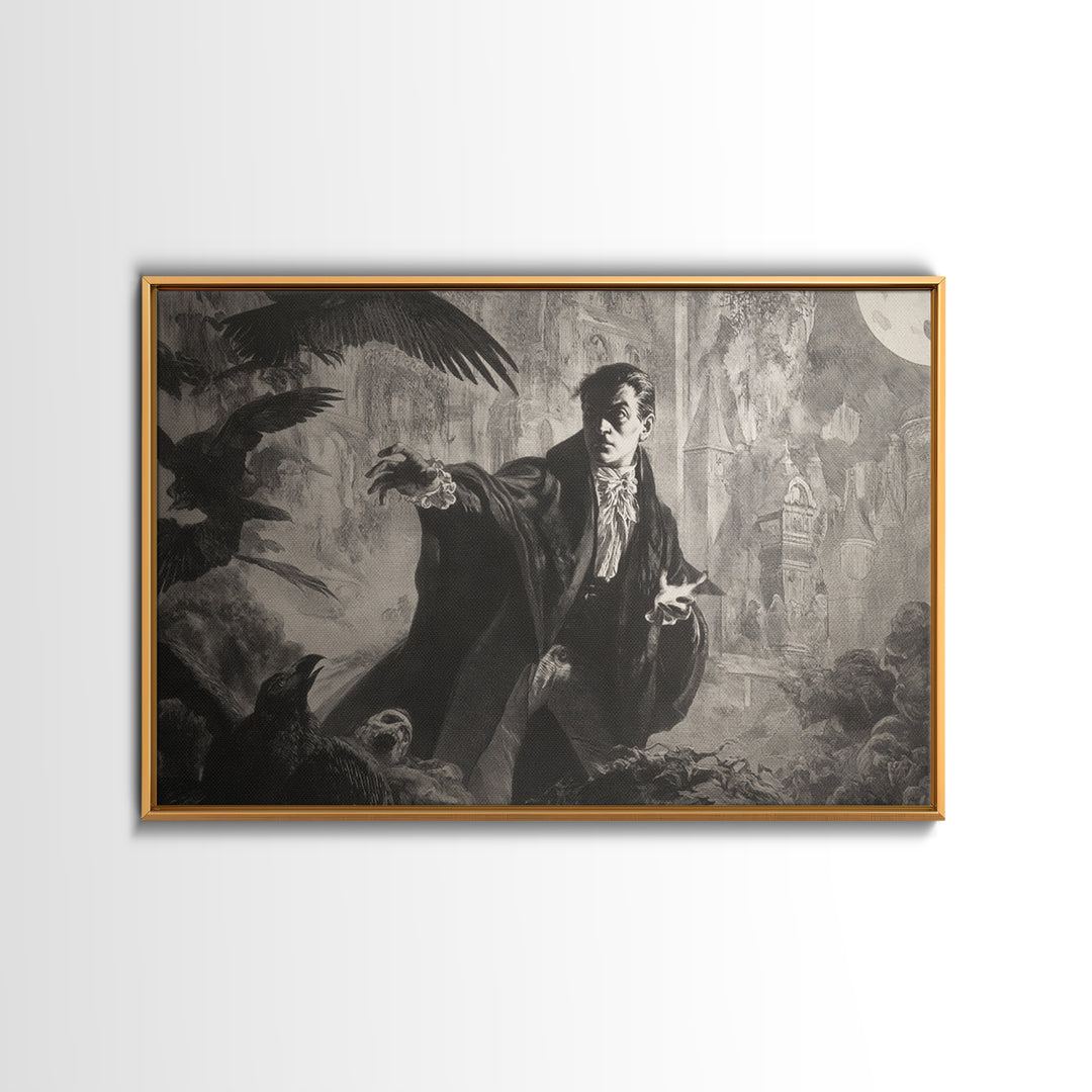 Monochrome Gothic Halloween, Symbolist Etching Art, Landscape Wall Art, Dark Halloween Decor, Canvas Print, Halloween Wall Art