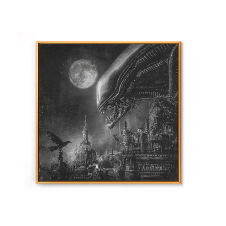 Monochrome Gothic Halloween, Biomechanical Horror Art, Square Wall Art, Gothic Horror Wall Art, Framed Canvas Print, Halloween Wall Art