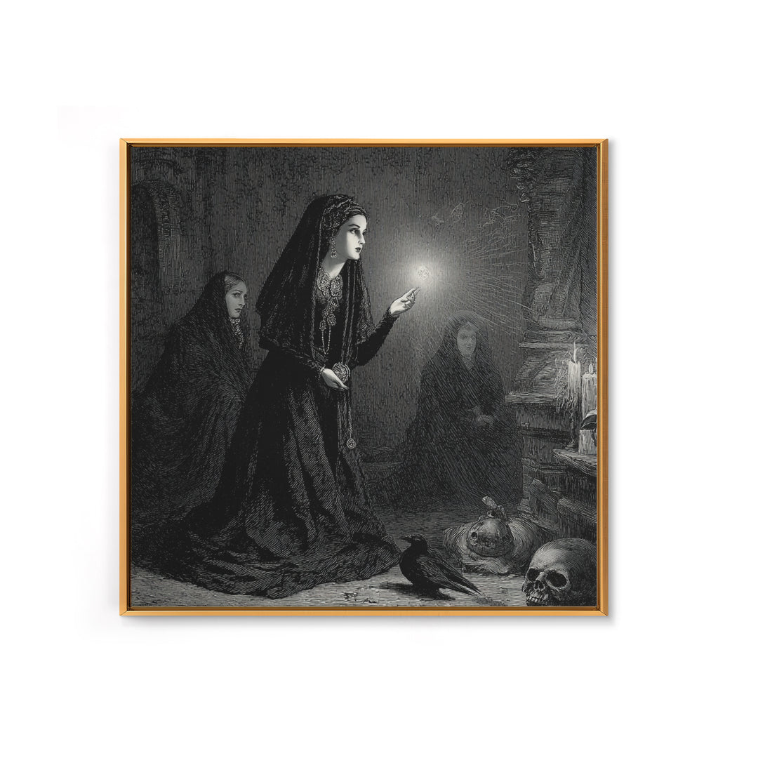 Victorian Mourning Halloween, Gothic Engraving Art, Square Wall Art, Dark Fantasy Wall Art, Canvas Print, Halloween Wall Art