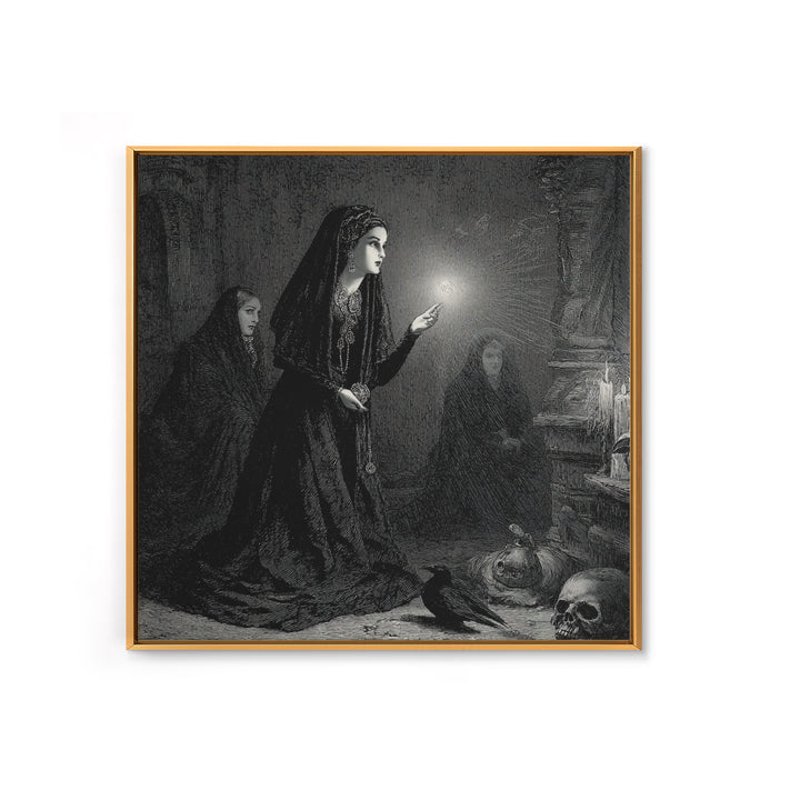 Victorian Mourning Halloween, Gothic Engraving Art, Square Wall Art, Dark Fantasy Wall Art, Canvas Print, Halloween Wall Art