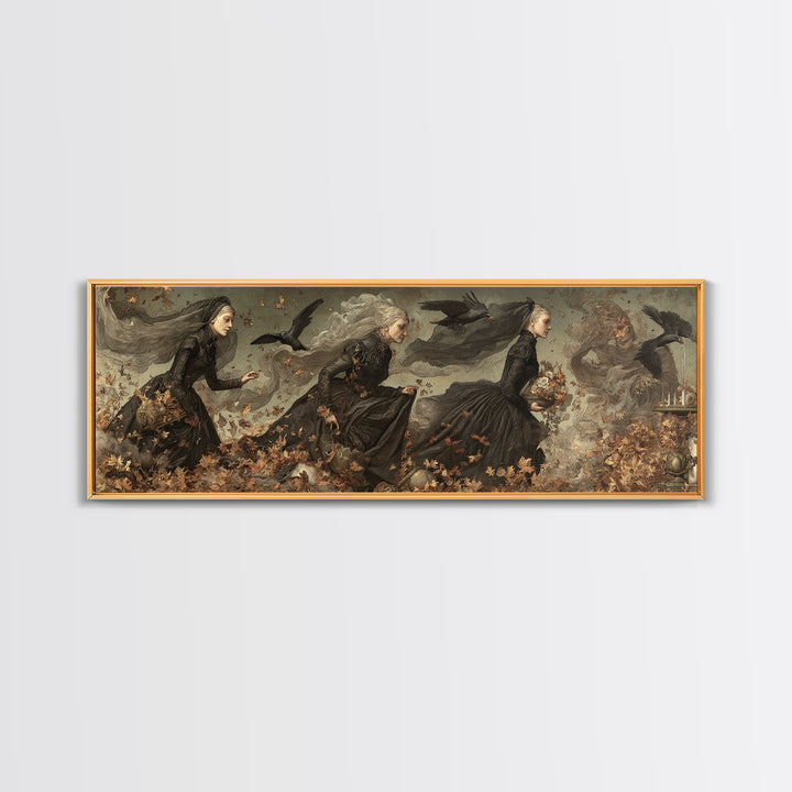 Victorian Mourning Halloween, Medieval Grotesque Art, Extra Wide Wall Art, Dark Fantasy Wall Art, Canvas Print, Halloween Wall Art