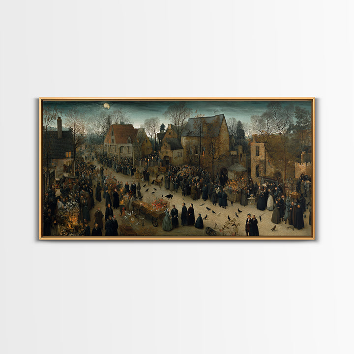 Victorian Mourning Halloween, Northern Renaissance Horror, Wide Panoramic Art, Macabre Wall Art, Framed Canvas Print