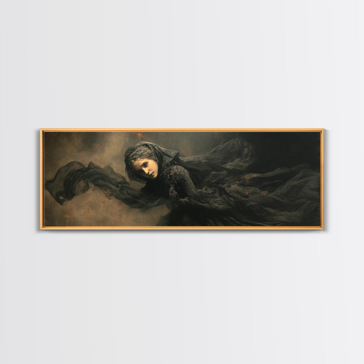 Victorian Mourning Halloween, Dark Romantic Horror Art, Extra Wide Wall Art, Gothic Horror Wall Art, Framed Canvas Print
