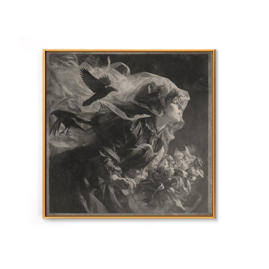 Victorian Mourning Halloween, Symbolist Dream Art, Square Wall Art, Dark Fantasy Wall Art, Canvas Print, Halloween Wall Art
