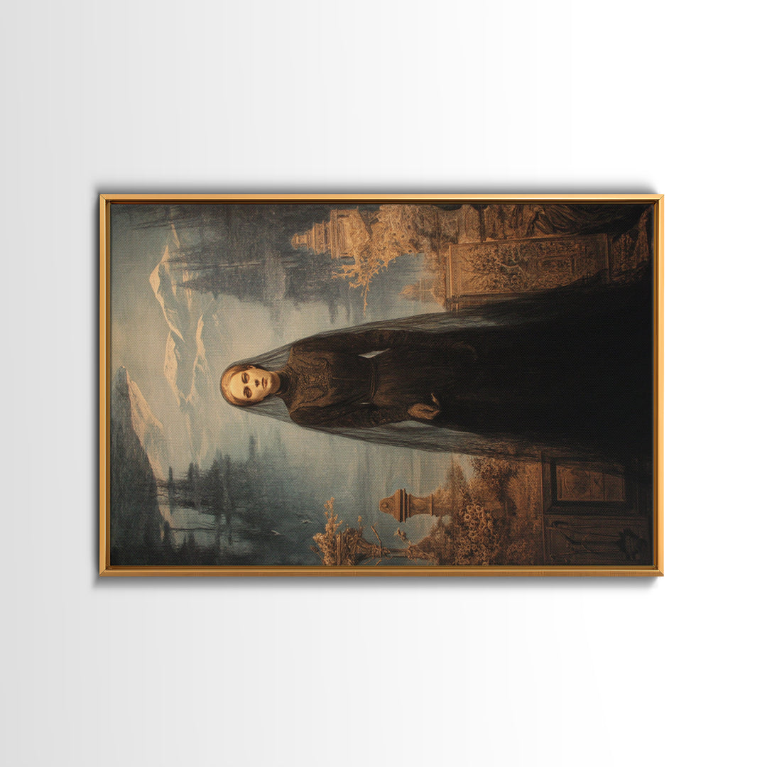 Victorian Mourning Halloween, Symbolist Gothic Landscape, Landscape Wall Art, Dark Halloween Decor, Framed Canvas Print, Halloween Wall Art