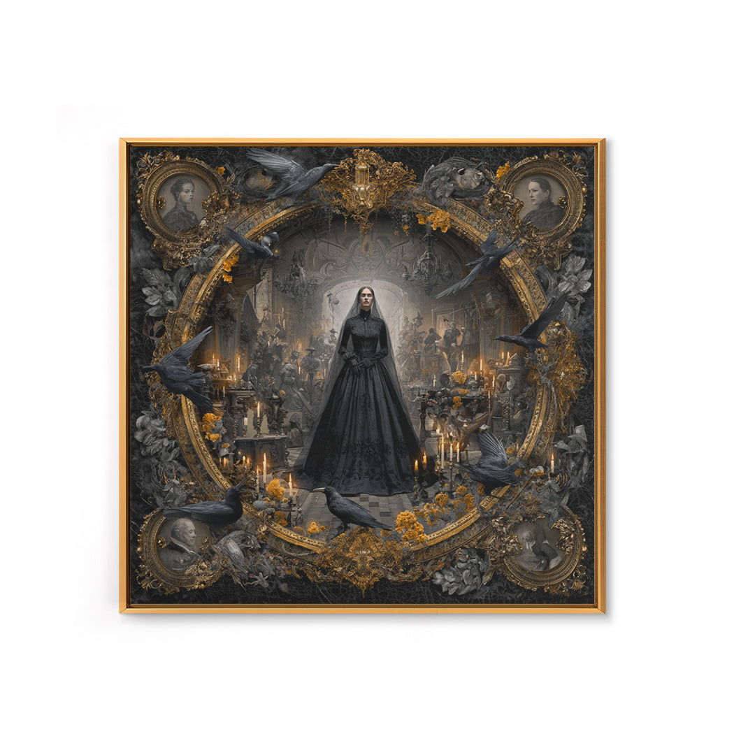 Victorian Mourning Halloween, Ornate Symbolist Art, Square Wall Art, Dark Halloween Decor, Framed Canvas Print, Halloween Wall Art