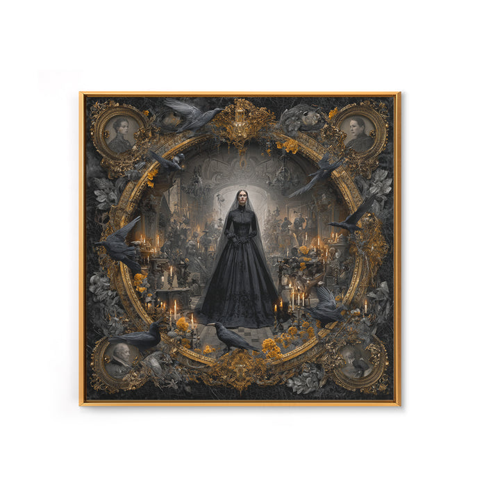 Victorian Mourning Halloween, Ornate Symbolist Art, Square Wall Art, Dark Halloween Decor, Framed Canvas Print, Halloween Wall Art