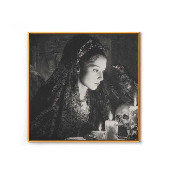 Victorian Mourning Halloween, Decadent Gothic Art, Square Wall Art, Macabre Wall Art, Framed Canvas Print, Halloween Wall Art