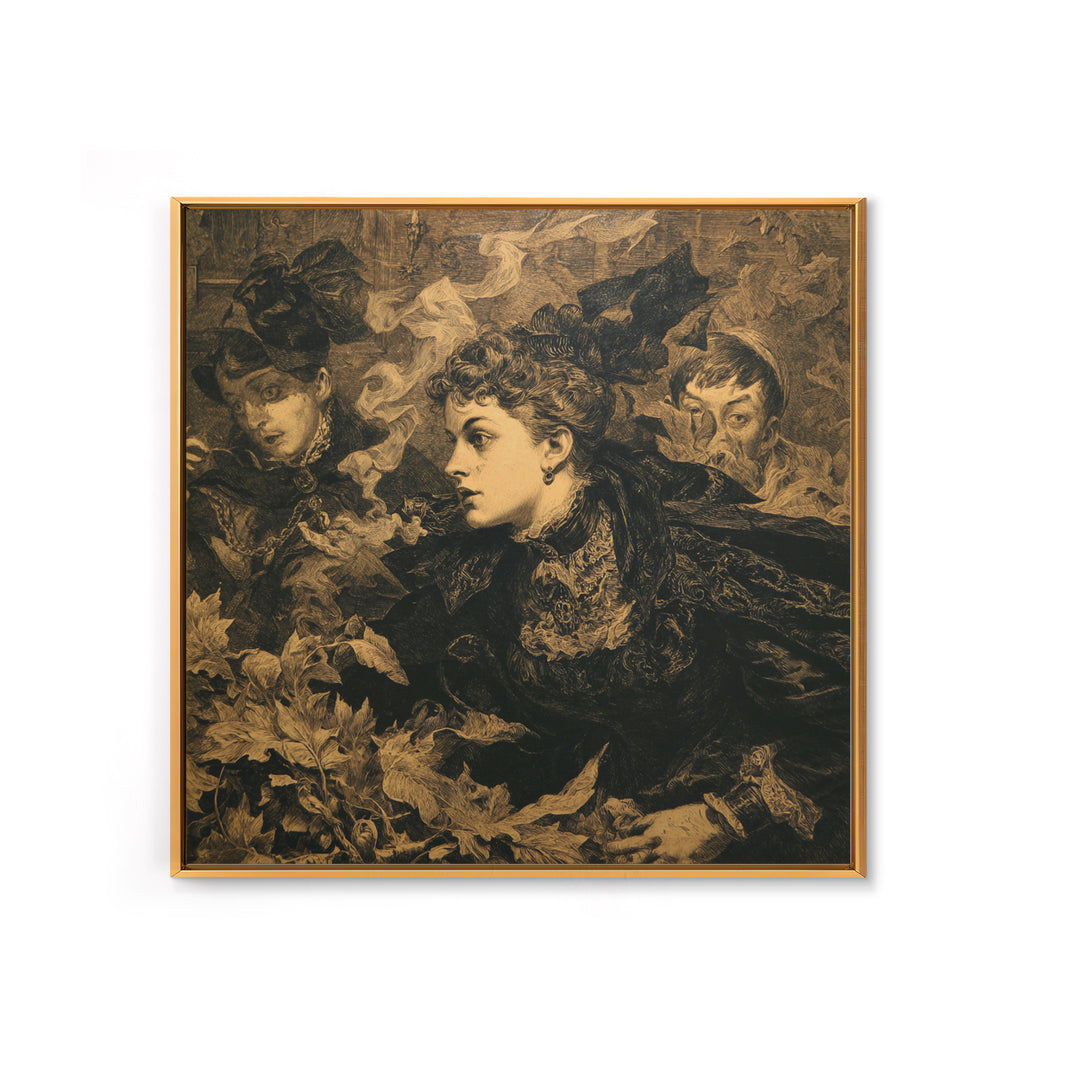 Victorian Mourning Halloween, Symbolist Etching Art, Square Wall Art, Dark Fantasy Wall Art, Framed Canvas Print, Halloween Wall Art