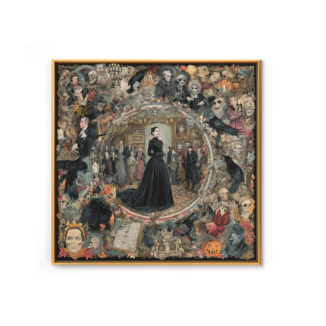 Victorian Mourning Halloween, Grotesque Carnival Art, Square Wall Art, Dark Halloween Decor, Canvas Print, Halloween Wall Art