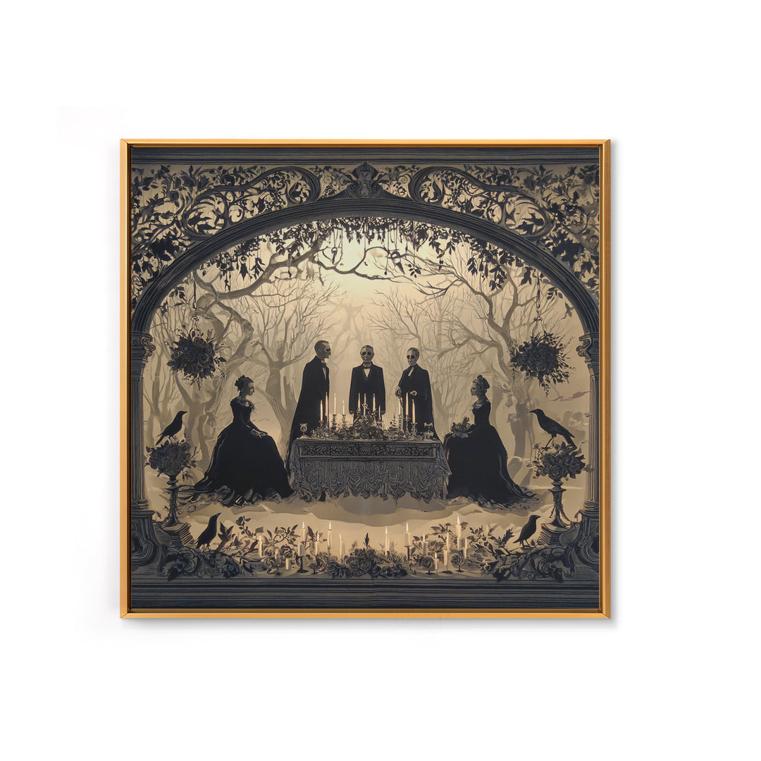 Victorian Mourning Halloween, Decadent Line Art, Square Wall Art, Dark Halloween Decor, Canvas Print, Halloween Wall Art