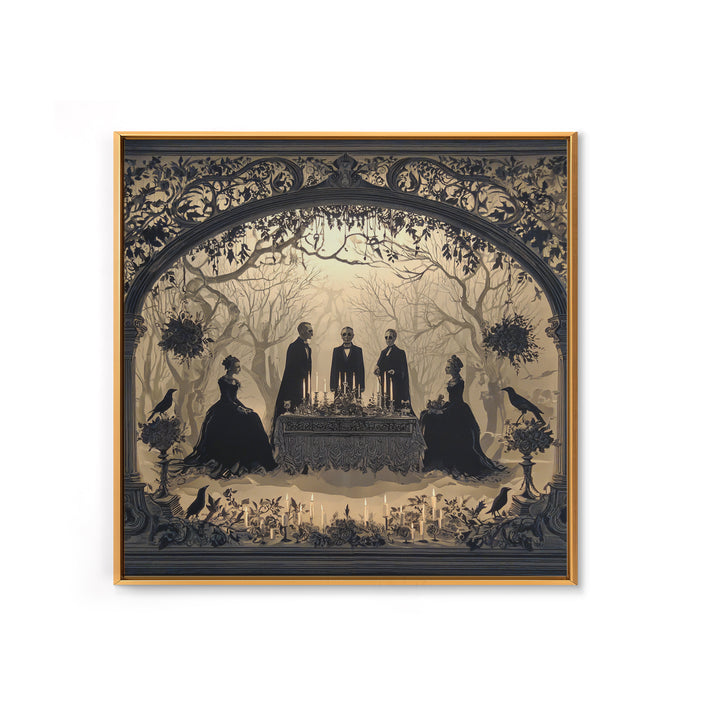 Victorian Mourning Halloween, Decadent Line Art, Square Wall Art, Dark Halloween Decor, Canvas Print, Halloween Wall Art