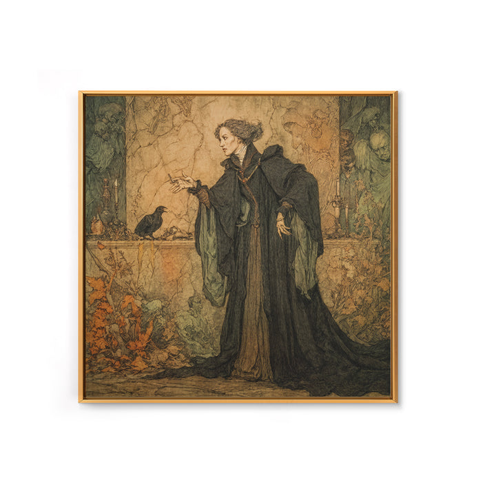 Victorian Mourning Halloween, Gothic Storybook Art, Square Wall Art, Gothic Horror Wall Art, Framed Canvas Print, Halloween Wall Art