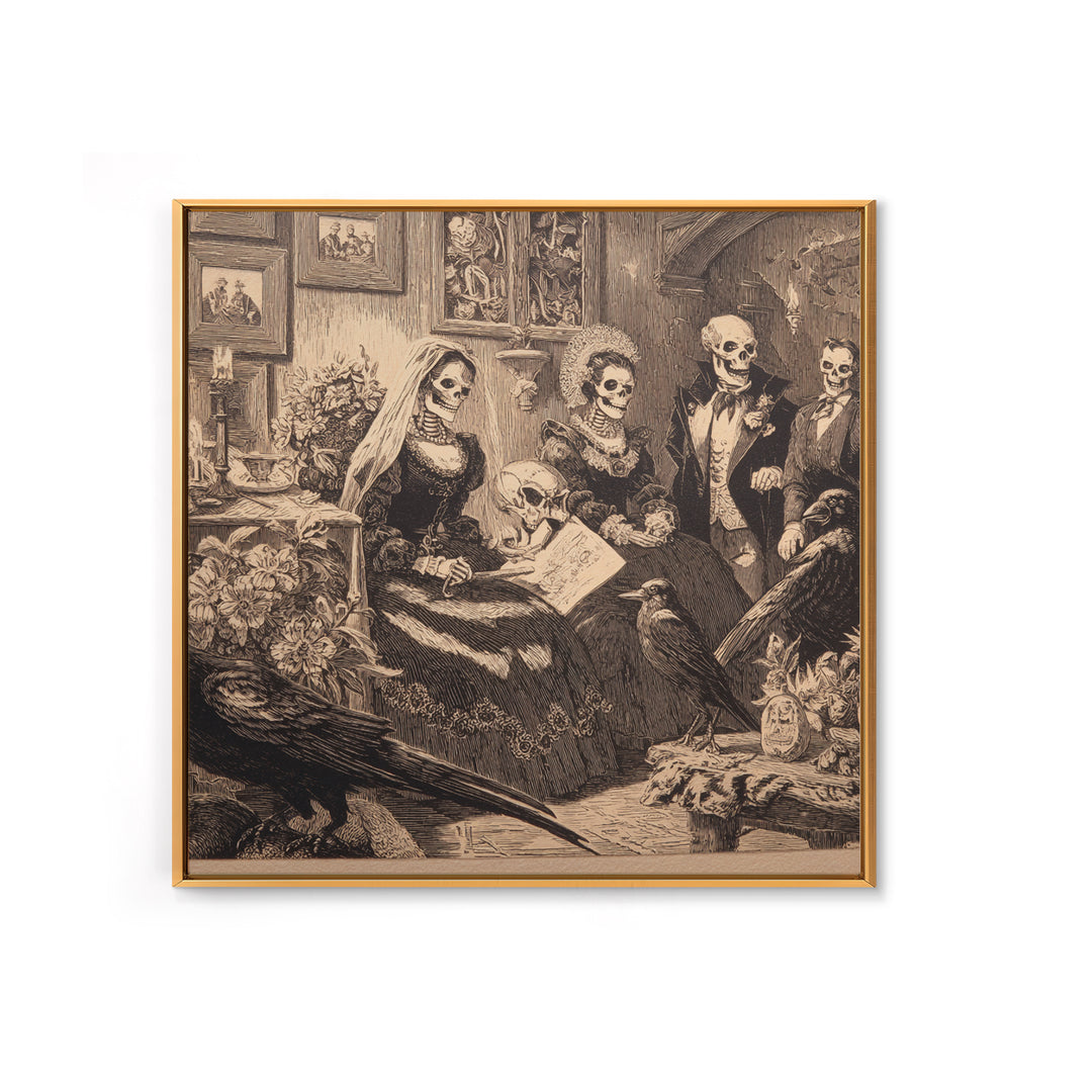 Victorian Mourning Halloween, Macabre Folk Print Art, Square Wall Art, Dark Halloween Decor, Canvas Print, Halloween Wall Art