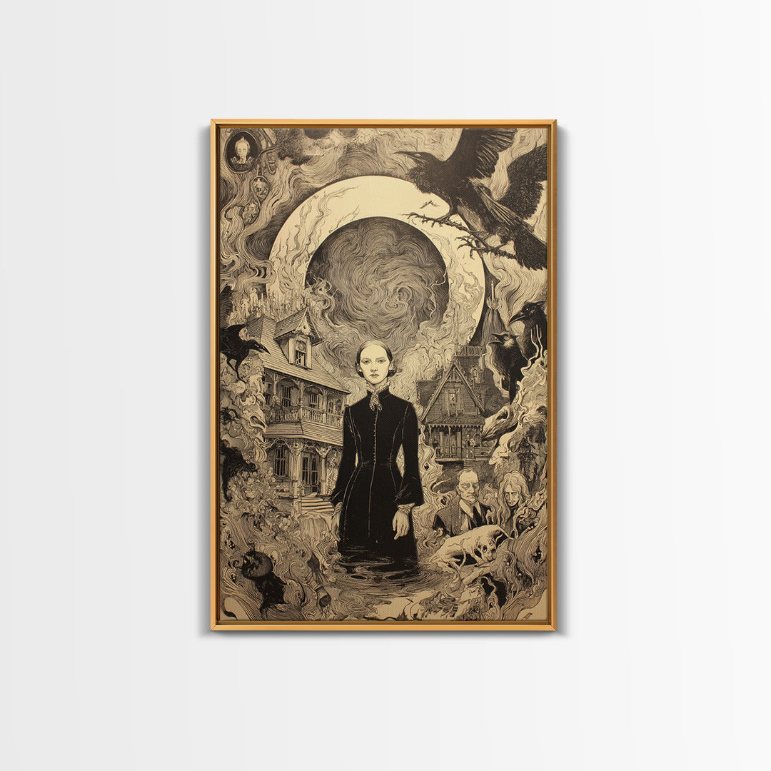 Victorian Mourning Halloween, Victorian Macabre Art, Vertical Wall Art, Macabre Wall Art, Framed Canvas Print, Halloween Wall Art