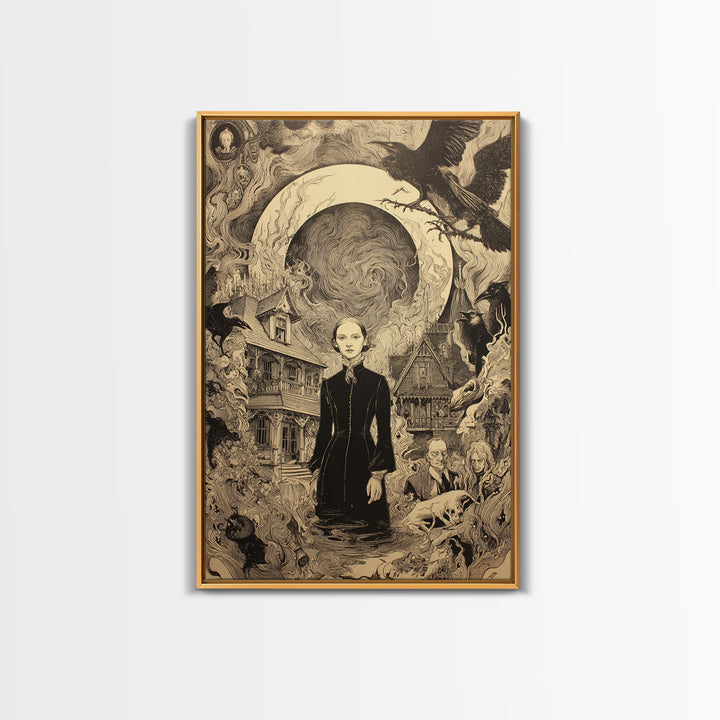 Victorian Mourning Halloween, Victorian Macabre Art, Vertical Wall Art, Macabre Wall Art, Framed Canvas Print, Halloween Wall Art