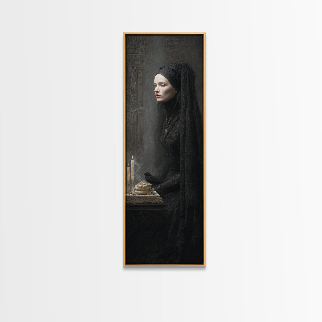 Victorian Mourning Halloween, Surreal Apocalyptic Art, Tall Narrow Wall Art, Gothic Horror Wall Art, Framed Canvas Print