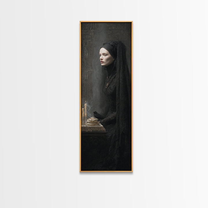Victorian Mourning Halloween, Surreal Apocalyptic Art, Tall Narrow Wall Art, Gothic Horror Wall Art, Framed Canvas Print