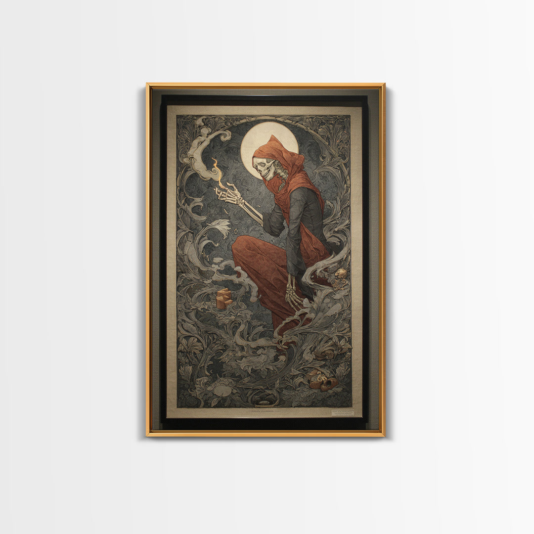 Art Nouveau Witchcraft, Danse Macabre Art, Vertical Wall Art, Dark Fantasy Wall Art, Canvas Print, Halloween Wall Art